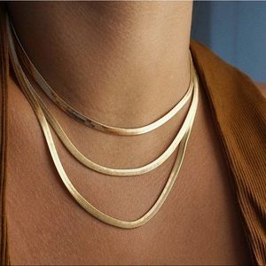 GOLD-PLATED Brass Herringbone Chain Necklace. 24 inches, 6MM wide.